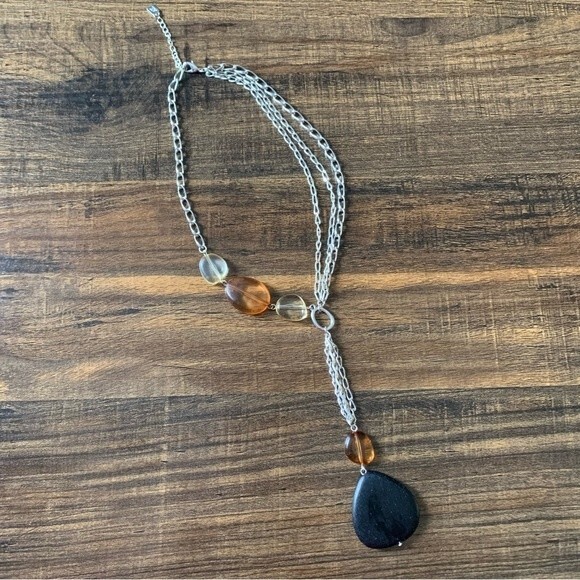 SALE! Anne Klein Silver Tone Tear Drop Necklace with Black Pendant - Picture 1 of 8